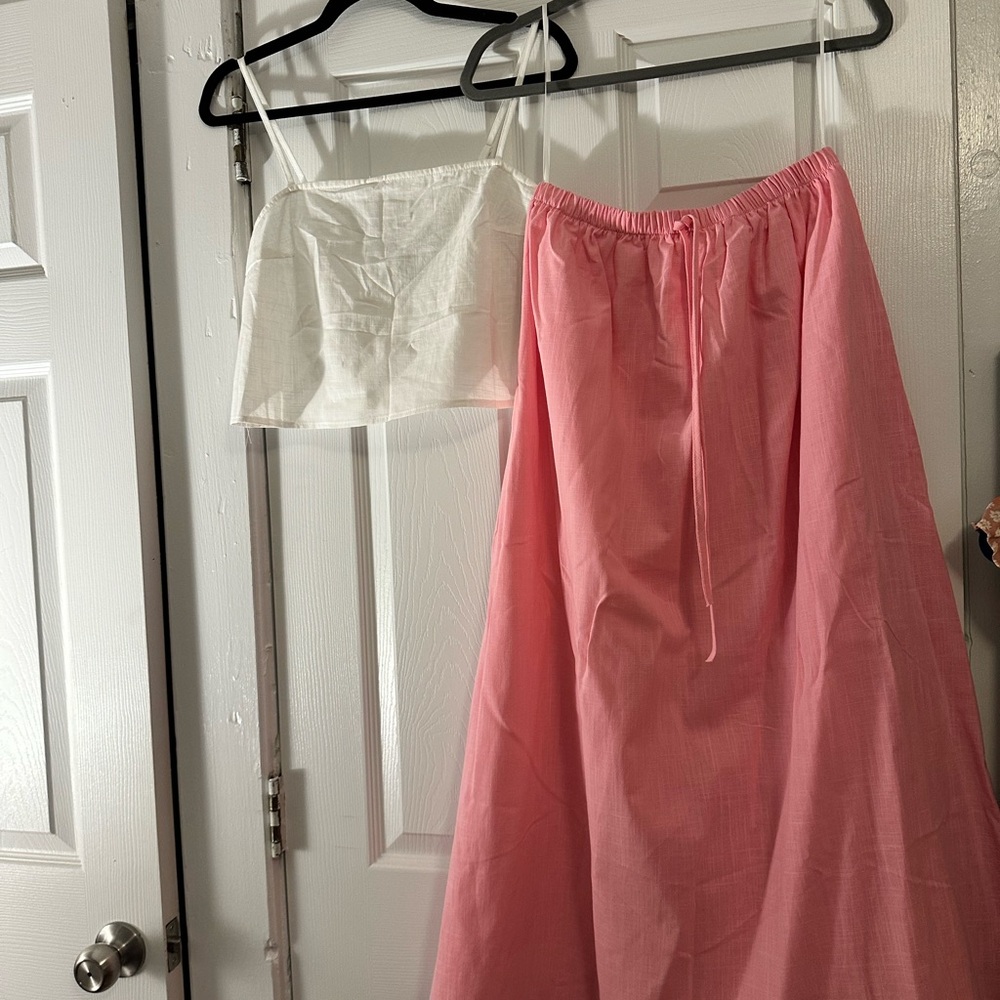 Petal & Pup White Crop Top and Pink Skirt Set